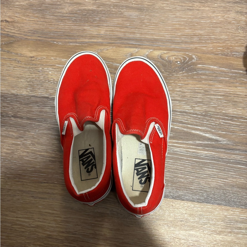 Vans Red Canvas Slip-On Sneakers with Waffle Soles